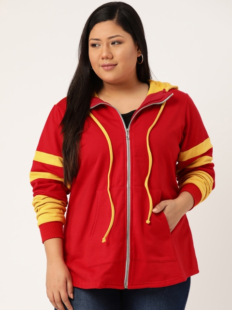 

Revolution Women Red & Mustard Yellow Plus Size Solid Hooded Sweatshirt