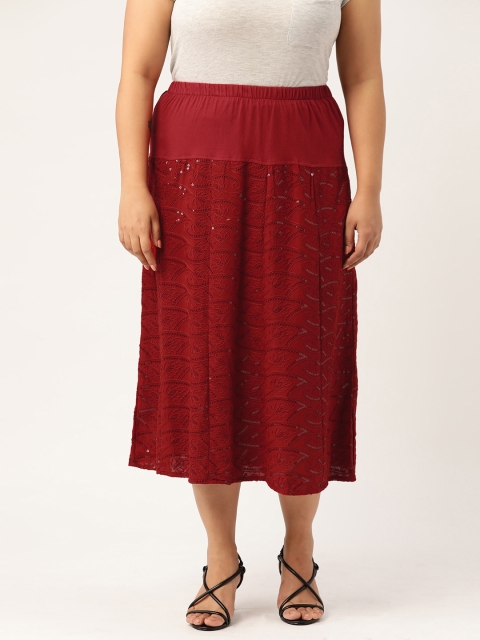 

Revolution Plus Size Women Red Embroidered A-Line Skirt