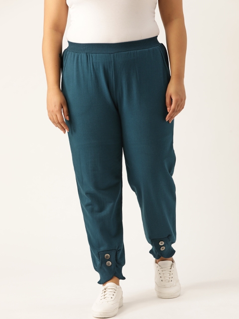 

Revolution Women Plus Size Teal Blue Cotton Easy Wash Relaxed High-Rise Knitted Joggers