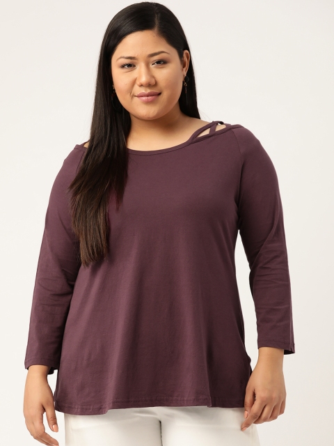 

Revolution Plus Size Women Purple Pure Cotton Solid Top