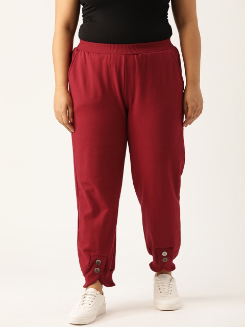 

Revolution Women Plus Size Maroon Cotton Easy Wash Relaxed Fit High-Rise Knitted Joggers