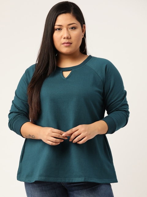 

Revolution Women Teal Blue Plus Size Solid Sweatshirt