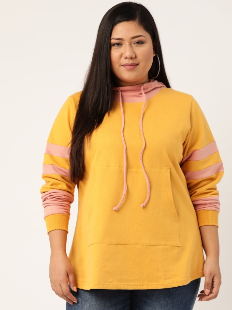 

Revolution Women Mustard Yellow Plus Size Solid Hooded Sweatshirt
