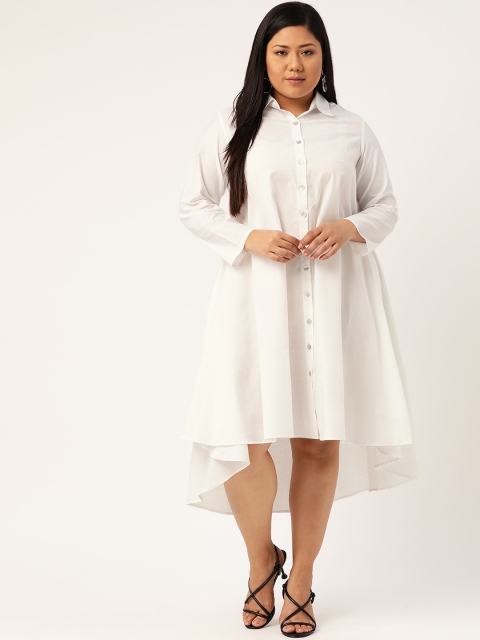 

Revolution Women White Plus Size Pure Cotton Solid A-Line Dress