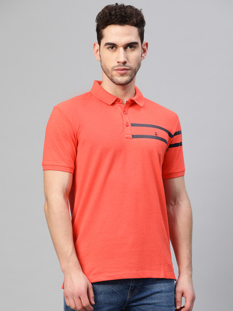 

Louis Philippe Jeans Men Coral Red Striped Detail Polo Collar T-shirt