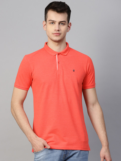

Louis Philippe Jeans Men Coral Orange Solid Polo Collar T-Shirt