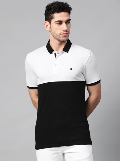 

Louis Philippe Jeans Men White & Black Colourblocked Polo Collar T-shirt