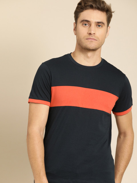 

ether Men Orange Solid Pure Cotton Round Neck T-shirt