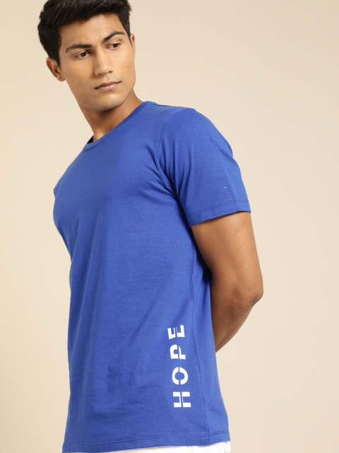 

ether Men Blue Printed Round Neck T-shirt