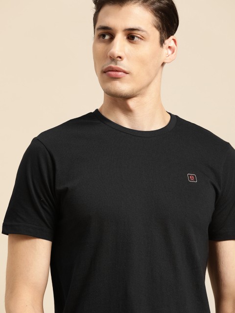 

ether Men Black Solid Pure Cotton Round Neck T-shirt