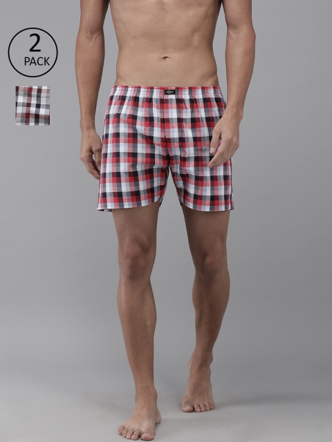 

Roadster Men Pack of 2 Checked Pure Cotton Boxers RD-BOX-2pp-N7, White