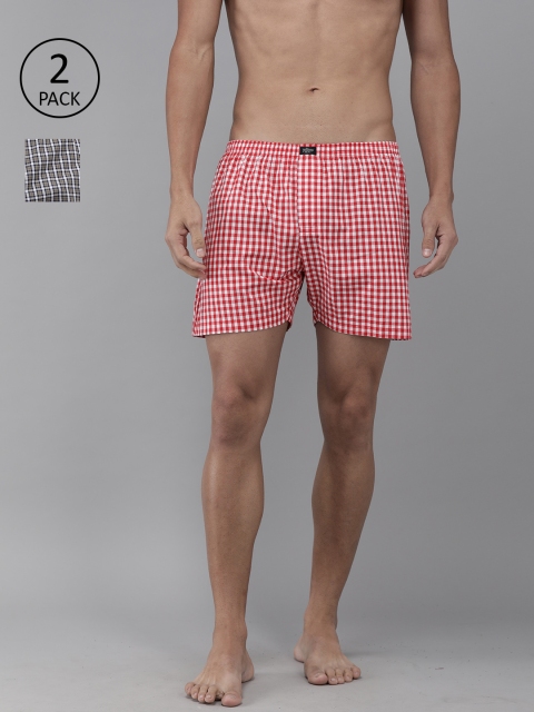 

Roadster Men Pack of 2 Checked Pure Cotton Boxers RD-BOX-2pp-N4, Red