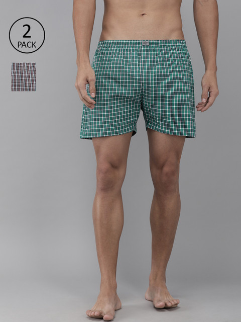 

Roadster Men Pack of 2 Checked Pure Cotton Boxers RD-BOX-2pp-N5, Green