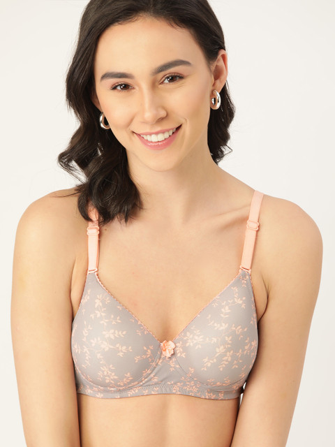 

DressBerry Grey & Pink Printed Non-Wired Lightly Padded T-shirt Bra