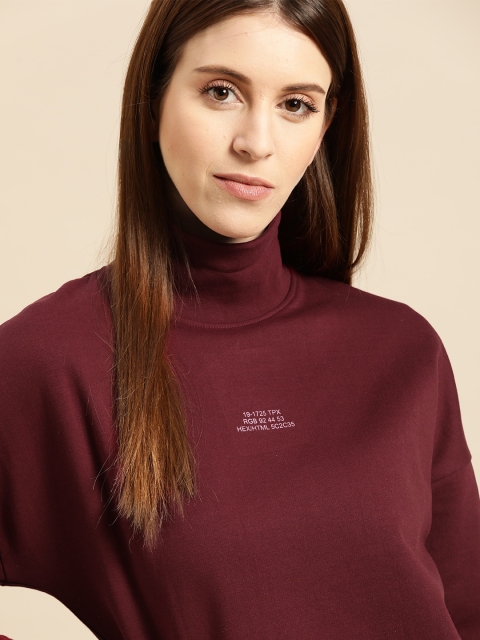 

ether Women Burgundy Solid Sweatshirt
