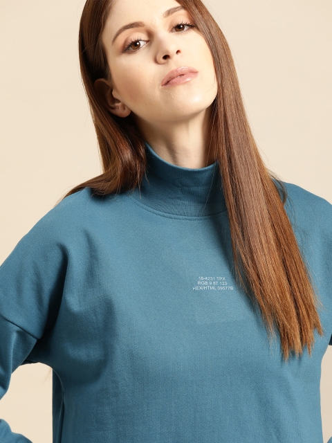 

ether Women Teal Blue Solid Sweatshirt