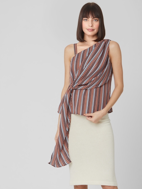 

Vero Moda Women Orange & Blue One-Shoulder Printed Top
