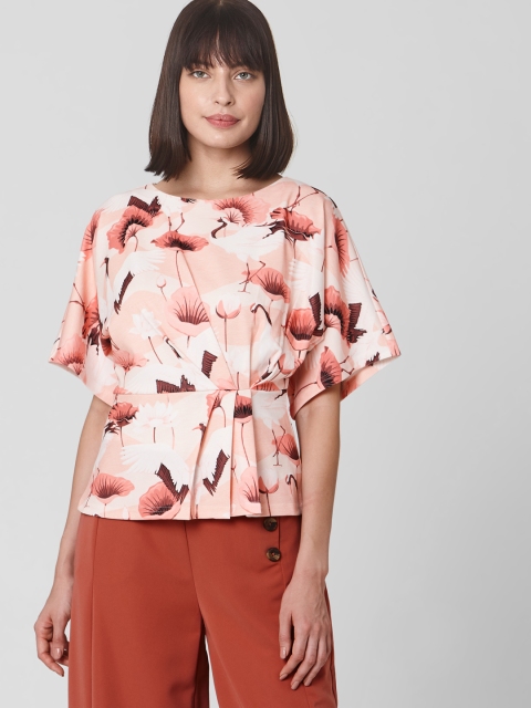 

Vero Moda Marquee Collection Women Pink & White Peated Printed Top