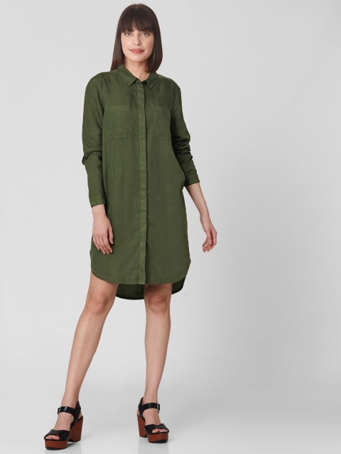 

Vero Moda Women Olive Green Solid Shirt Dress