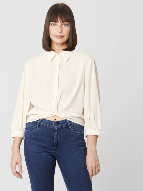 

Vero Moda Women Beige Solid Twisted Shirt Style Top