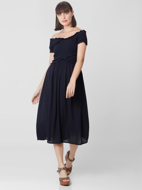 

Vero Moda Women Navy Blue Solid Off-Shoulder Fit & Flare Dress