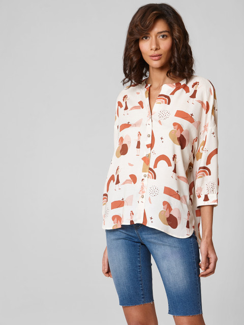 

Vero Moda Women Off-White & Rust Red Quirky Printed Shirt Style Top