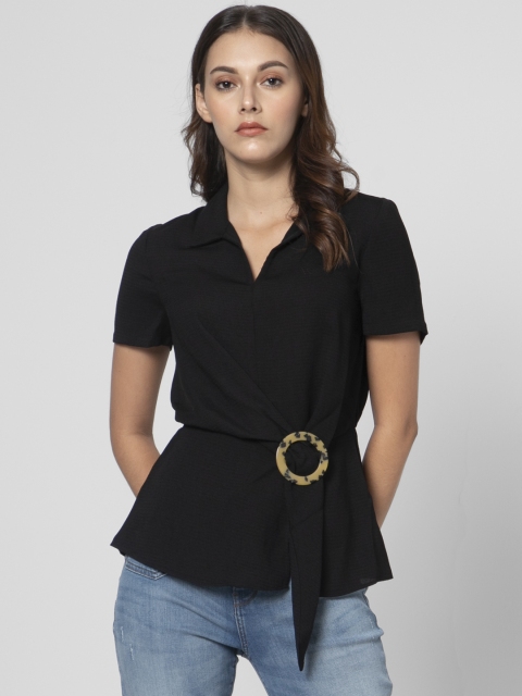 

Vero Moda Women Black Solid Cinched Waist Top
