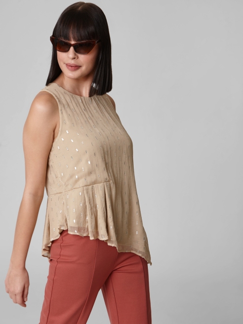 

Vero Moda Women Beige & Silver Self Design Top