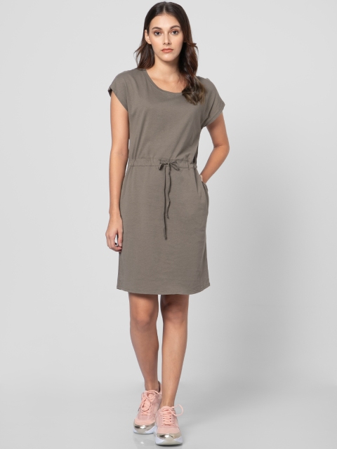 

Vero Moda Women Taupe Solid Organic Cotton A-Line Dress