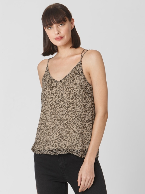 

Vero Moda Women Beige & Black Animal Printed Top