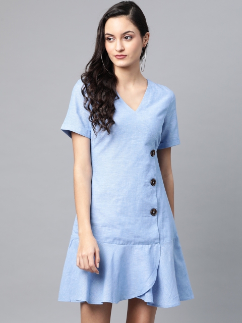 

Vero Moda Women Blue Solid Drop Waist Dress
