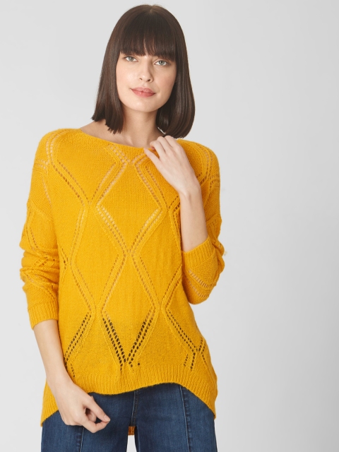 

Vero Moda Women Yellow Open Knit Pullover