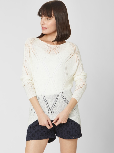 

Vero Moda Women White Open Knit Pullover