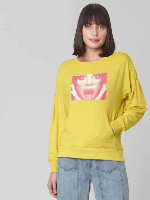 

Vero Moda Women Mustard Yellow Printed Sweatshirt