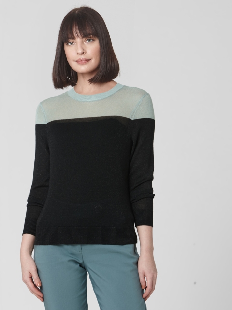 

Vero Moda Women Black & Sea Green Colourblocked with Shimmer Detail Pullover Sweater