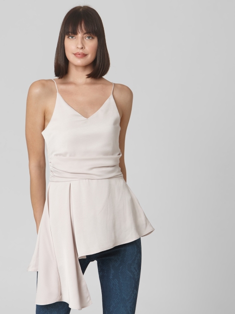 

Vero Moda Women Beige Solid Asymmetrical Hem Longline A-Line Top