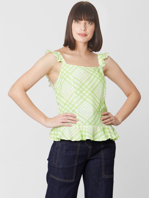 

Vero Moda Women White & Green Checked Top