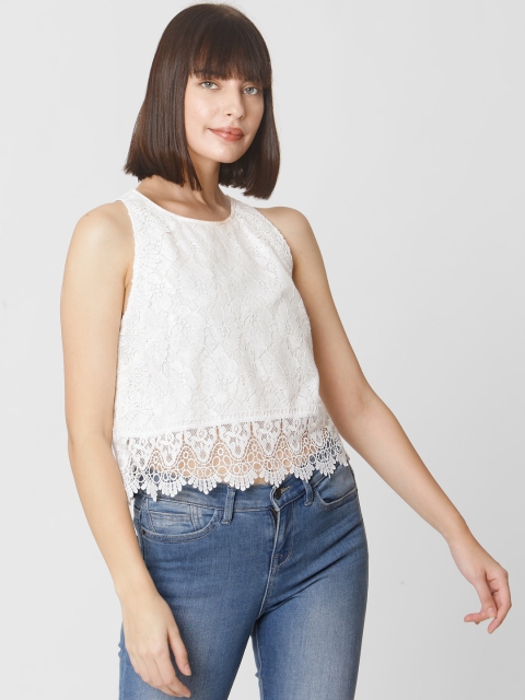 

Vero Moda Women White Floral Self-Design Net Top