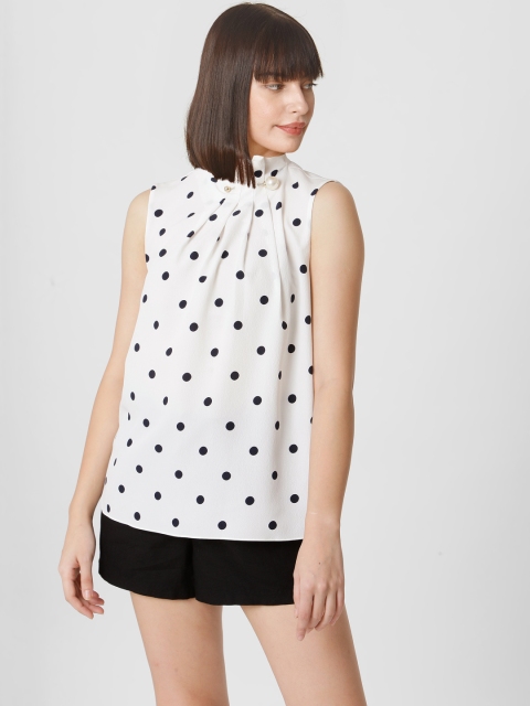 

Vero Moda Women White & Navy Blue Polka Detail Printed Top