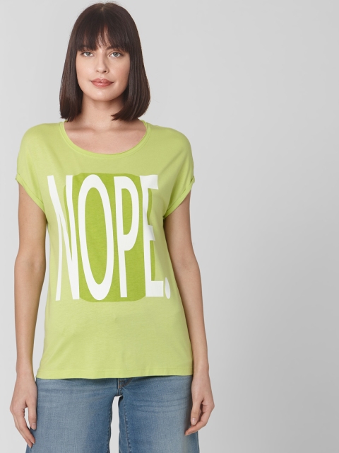 

Vero Moda Women Neon Green Typographic Printed Round Neck T-shirt