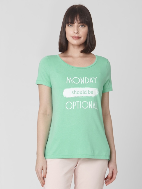 

Vero Moda Women Green Solid Round Neck T-shirt
