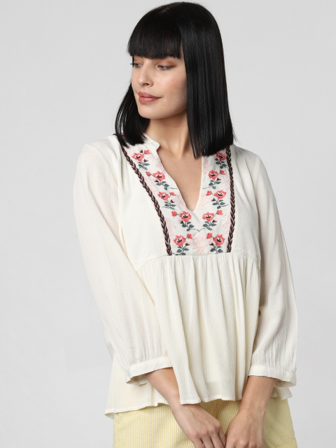 

Vero Moda Women Off-White Embroidered Top