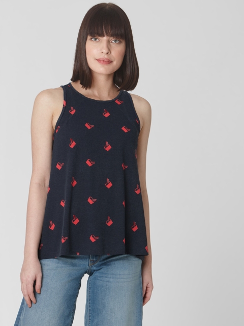 

Vero Moda Women Navy Blue Printed Round Neck T-shirt