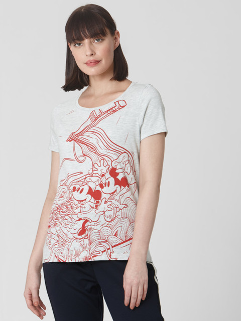 

Vero Moda Women Grey Melange & Red Mickey Mouse Print T-shirt