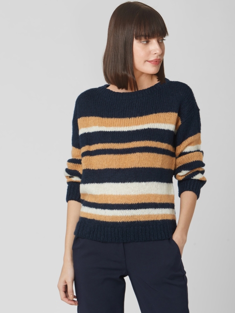 

Vero Moda Women Navy Blue & Off-White Striped Pullover Sweater