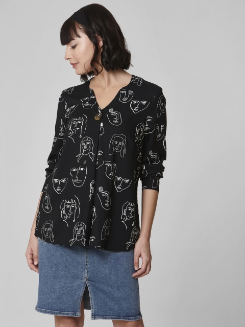 

Vero Moda Women Black & White Printed Top