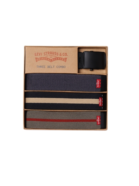 

Levis Men Multicoloured Set of 3 Canvas Webbing Casual Belt, Multi