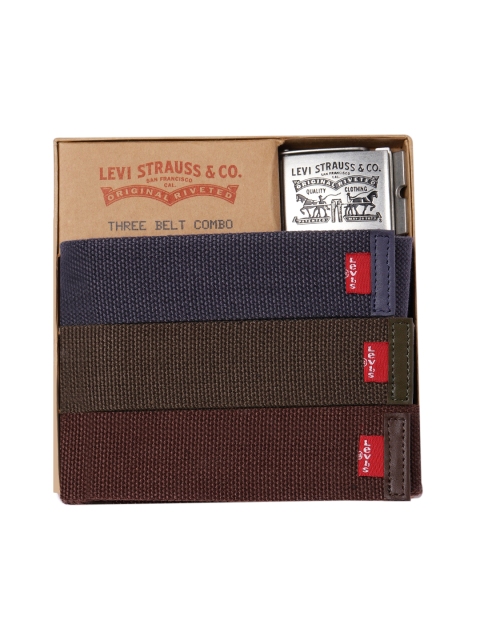 

Levis Men Navy Blue & Olive Green Set of 3 Canvas Webbing Casual Belt