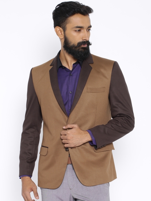 

Four One Oh Brown Slim Fit Single-Breasted Formal Blazer