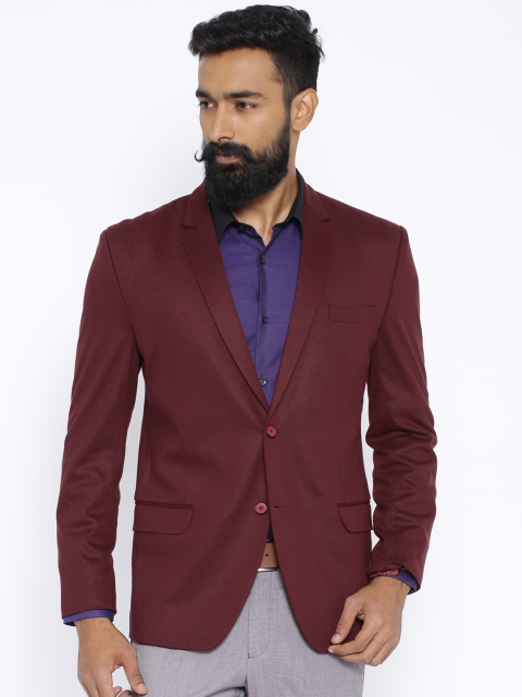 

Four One Oh Maroon Slim Fit Single-Breasted Blazer